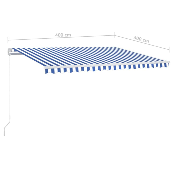 Copertină retractabilă manual LED, albastru și alb, 400x300 cm - WALTI WALTI