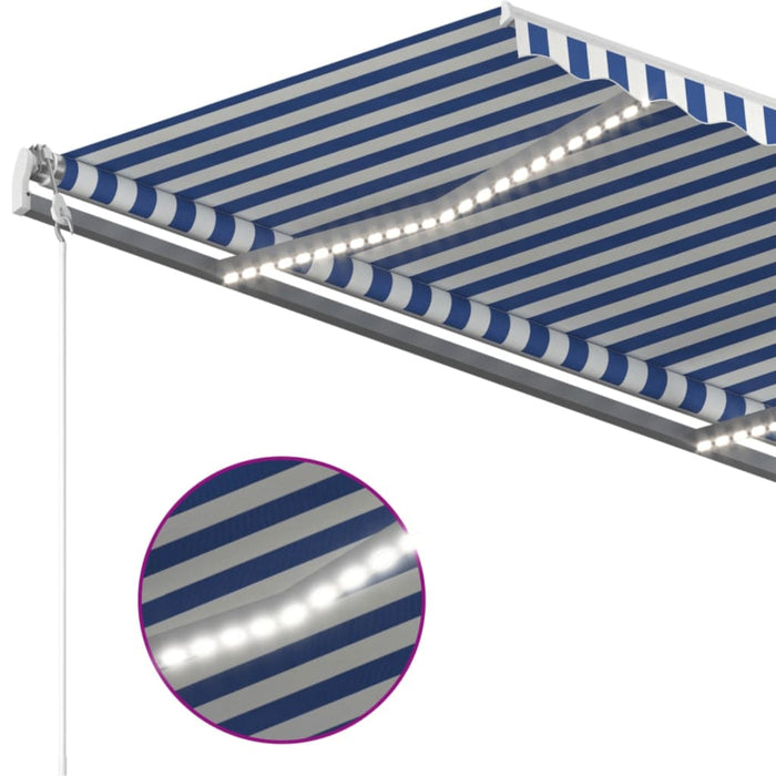 Copertină automată senzor vânt/LED, albastru și alb, 450x300 cm WALTI