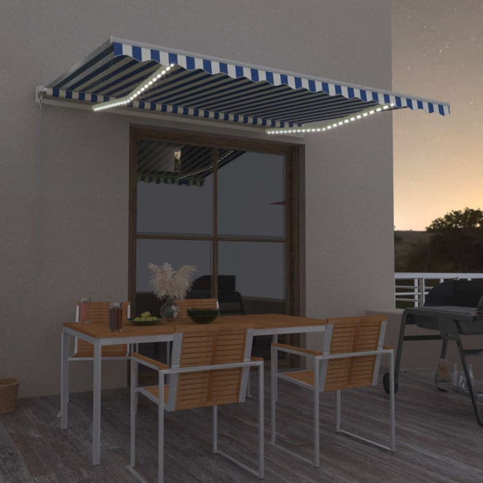 Copertină automată senzor vânt/LED, albastru și alb, 450x300 cm WALTI