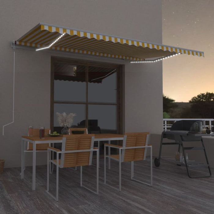 Copertină retractabilă manual cu LED, galben și alb, 500x300 cm WALTI