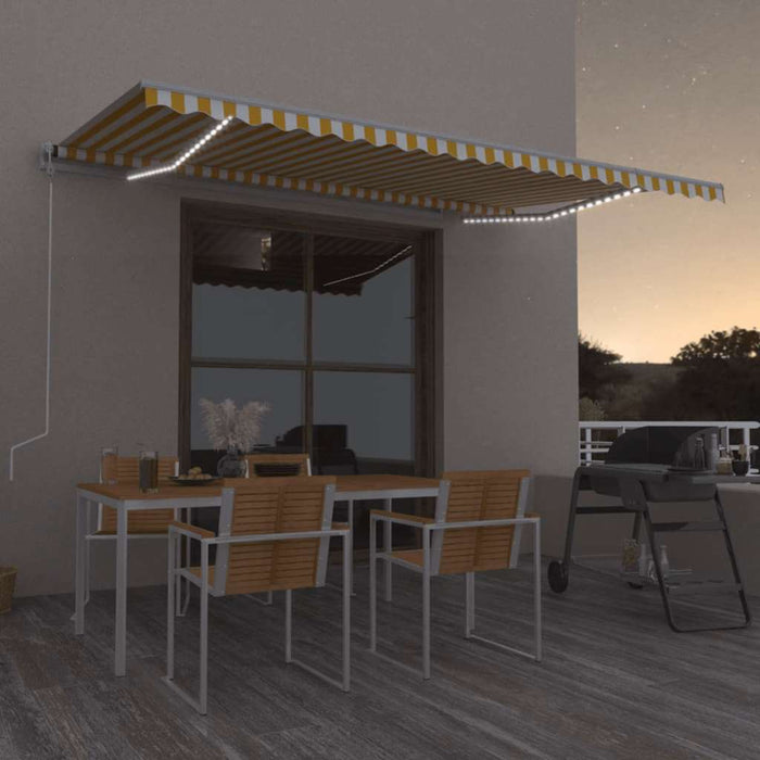 Copertină automată cu senzor vânt & LED, galben&alb, 500x300 cm WALTI