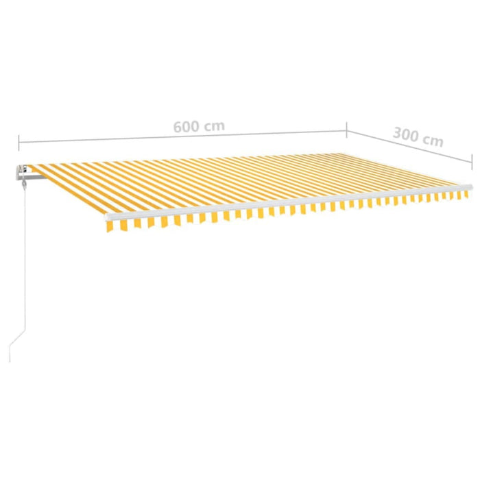 Copertină automată cu senzor vânt & LED, galben&alb, 600x300 cm WALTI