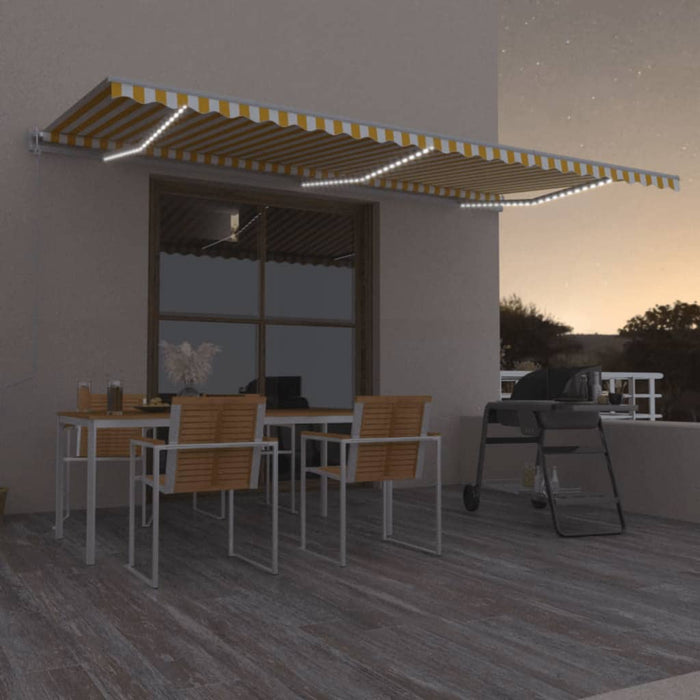 Copertină automată cu senzor vânt & LED, galben&alb, 600x300 cm WALTI