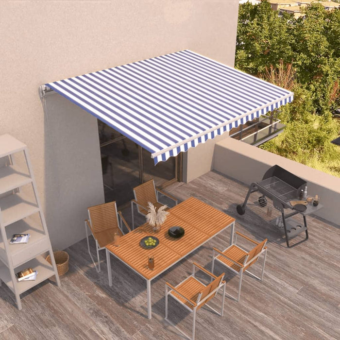 Copertină retractabilă manual, albastru și alb, 400x350 cm - WALTI WALTI