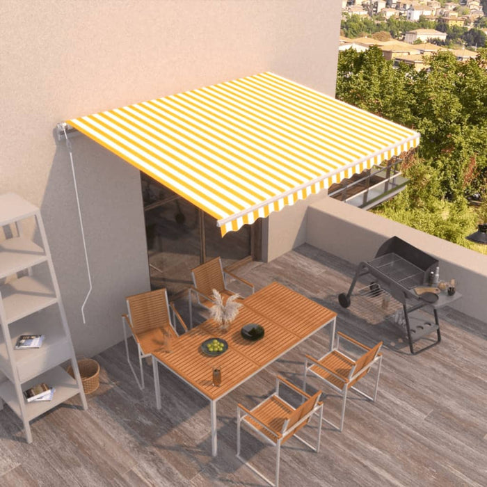 Copertină retractabilă automat, galben și alb, 400x350 cm - WALTI WALTI