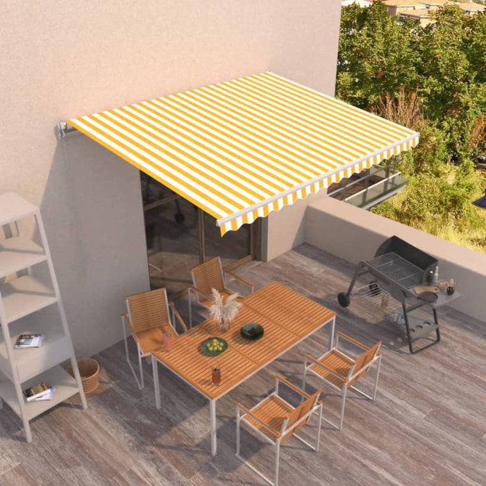 Copertină retractabilă manual, galben și alb, 450x350 cm - WALTI WALTI