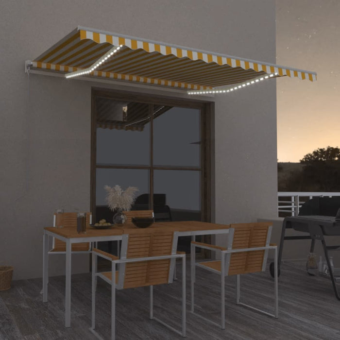 Copertină retractabilă manual cu LED, galben și alb, 450x350 cm WALTI