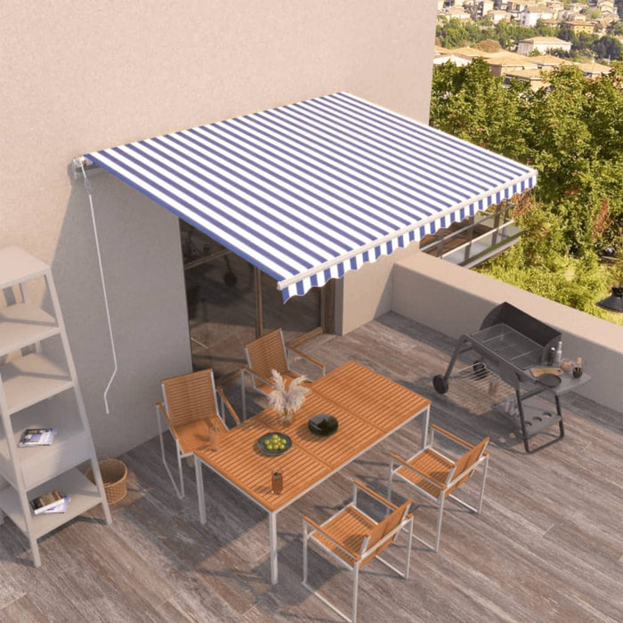 Copertină retractabilă automat, albastru și alb, 450x350 cm - WALTI WALTI