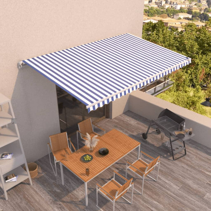 Copertină retractabilă manual, albastru și alb, 500x350 cm - WALTI WALTI