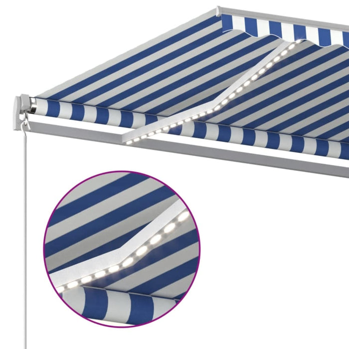 Copertină retractabilă manual cu LED, albastru&alb, 500x350 cm WALTI