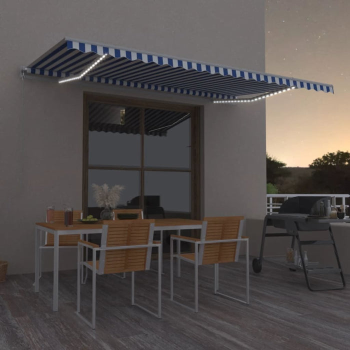 Copertină retractabilă manual cu LED, albastru&alb, 500x350 cm WALTI