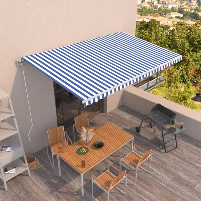 Copertină retractabilă automat, albastru și alb, 500x350 cm - WALTI WALTI