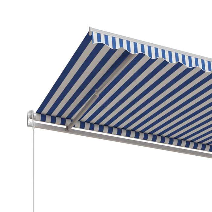 Copertină retractabilă automat, albastru și alb, 600x350 cm WALTI