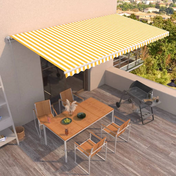 Copertină retractabilă automat, galben și alb, 600x350 cm WALTI
