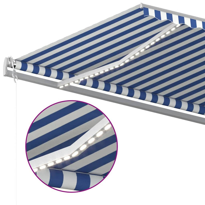 Copertină automată cu senzor vânt&LED, albastru&alb, 600x350 cm WALTI