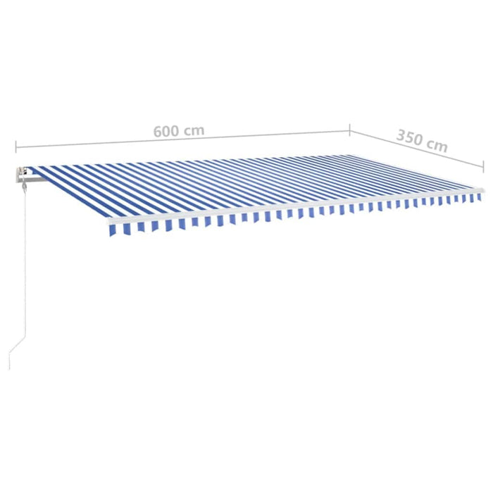 Copertină automată cu senzor vânt&LED, albastru&alb, 600x350 cm WALTI