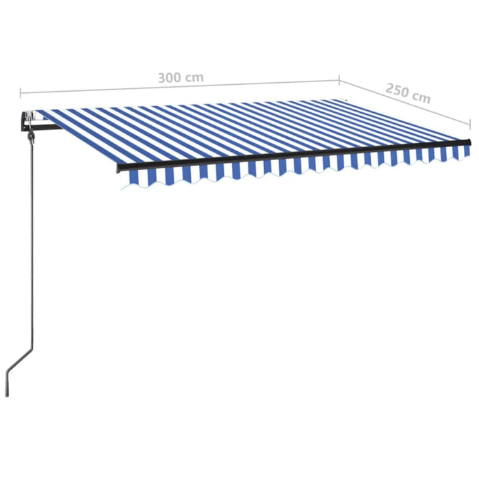 Copertină cu senzor vânt & LED, albastru și alb, 300x250 cm - WALTI WALTI