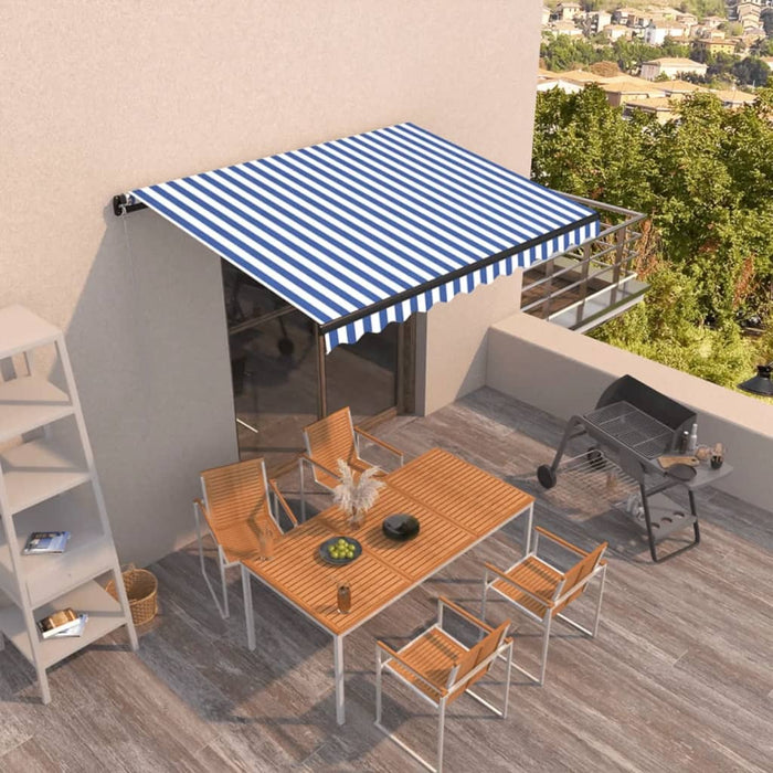 Copertină retractabilă manual, albastru și alb, 400x300 cm WALTI