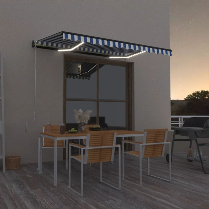 Copertină retractabilă manual cu LED, albastru&alb, 400x300 cm WALTI