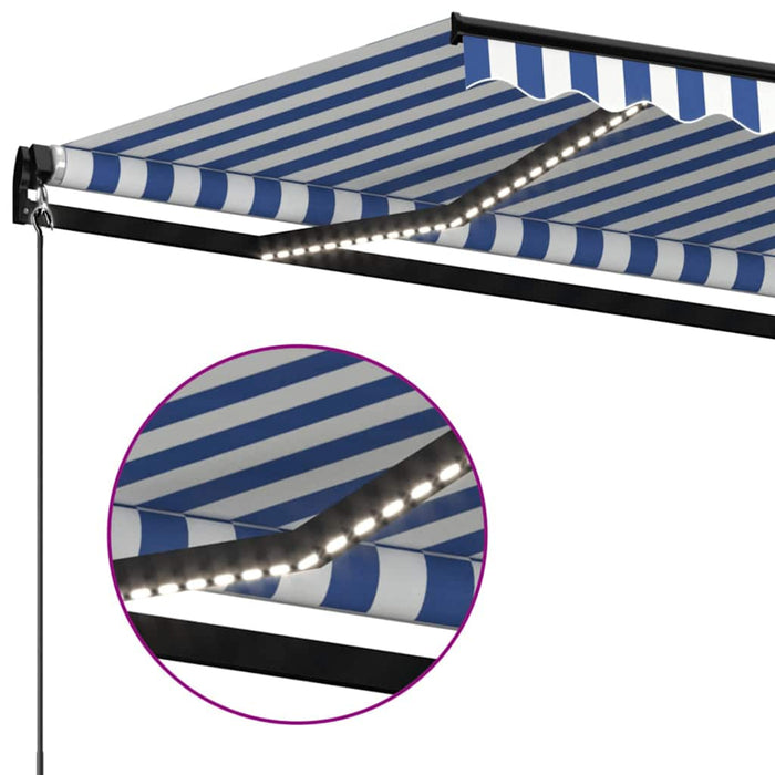 Copertină retractabilă manual LED, albastru și alb, 450x300 cm WALTI