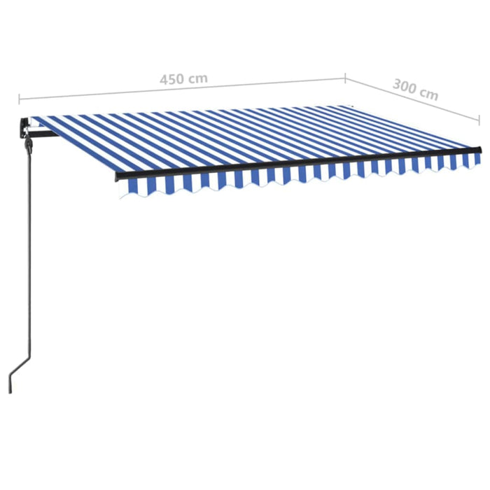 Copertină retractabilă manual LED, albastru și alb, 450x300 cm WALTI