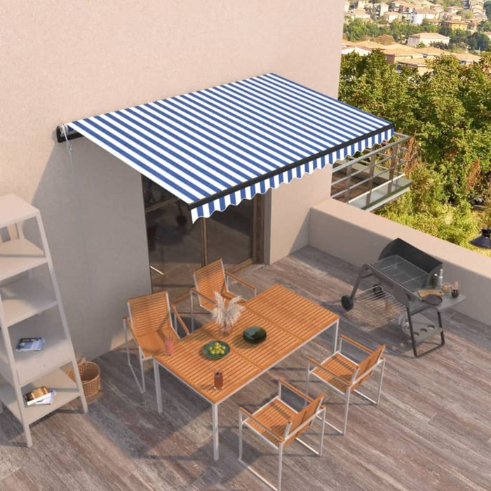 Copertină retractabilă automat, albastru și alb, 450x300 cm WALTI