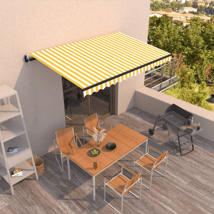 Copertină retractabilă automat, galben și alb, 450x300 cm - WALTI WALTI