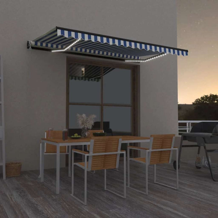 Copertină automată cu senzor vânt&LED, albastru/alb, 450x300 cm WALTI