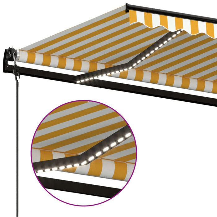 Copertină automată cu senzor vânt&LED, galben&alb, 450x300 cm WALTI