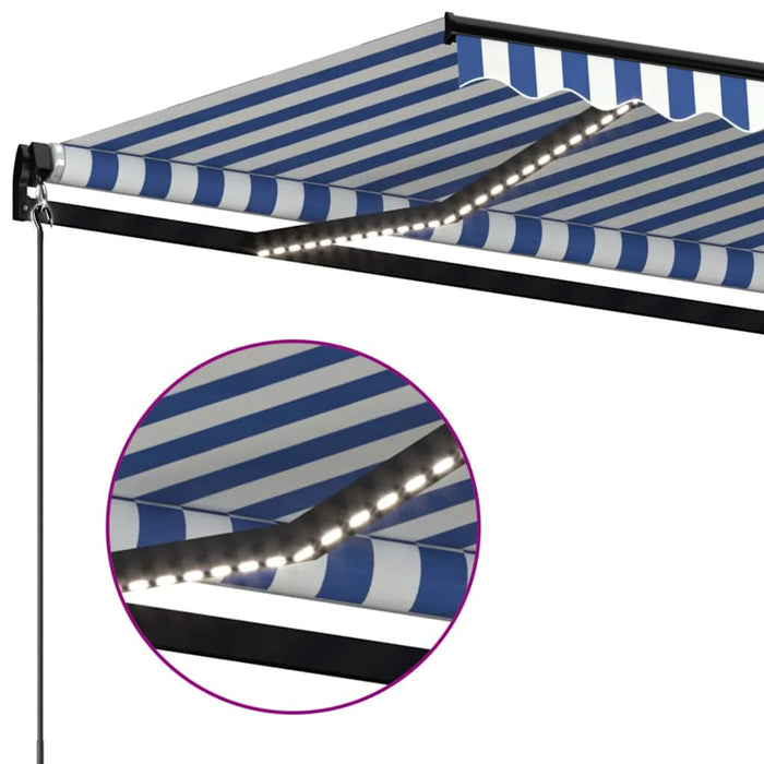 Copertină retractabilă manual cu LED, albastru & alb 500x300 cm WALTI