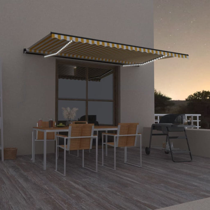Copertină retractabilă manual cu LED, galben și alb, 500x300 cm WALTI