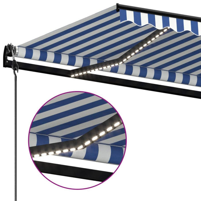Copertină automată cu senzor vânt&LED, albastru/alb 500x300 cm WALTI
