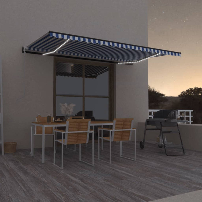 Copertină automată cu senzor vânt&LED, albastru/alb 500x300 cm WALTI