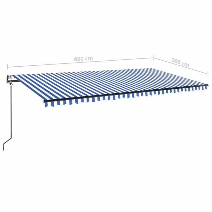 Copertină automată cu senzor vânt&LED, albastru/alb, 600x300 cm WALTI