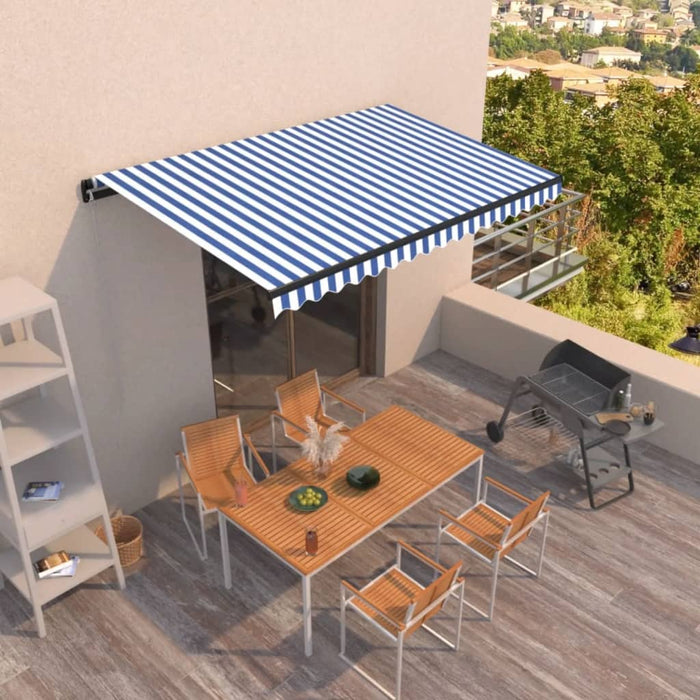 Copertină retractabilă manual, albastru și alb, 400x350 cm - WALTI WALTI