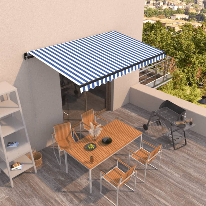 Copertină retractabilă manual, albastru și alb, 450x350 cm - WALTI WALTI