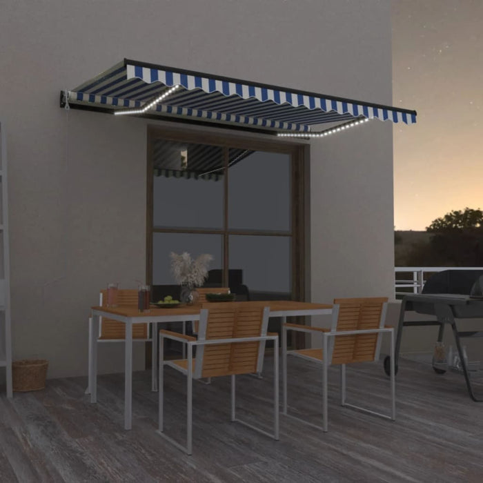 Copertină automată cu LED&senzor vânt, albastru/alb, 450x350 cm WALTI