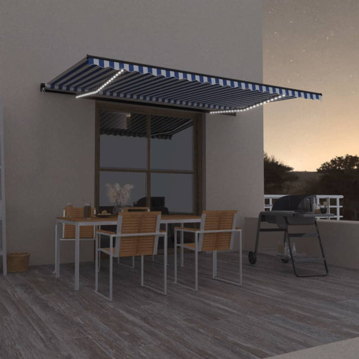 Copertină retractabilă manual cu LED, albastru/alb, 500x350 cm WALTI