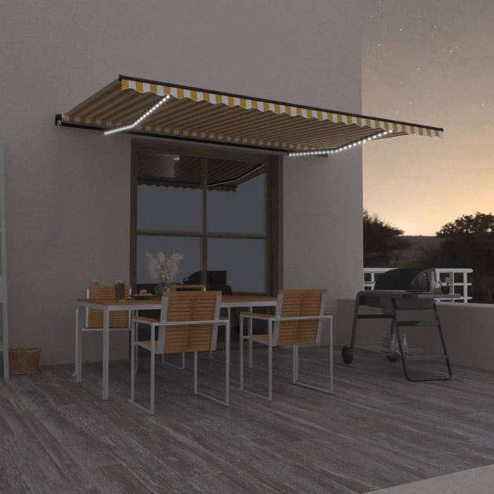 Copertină retractabilă manual cu LED, galben și alb, 500x350 cm WALTI