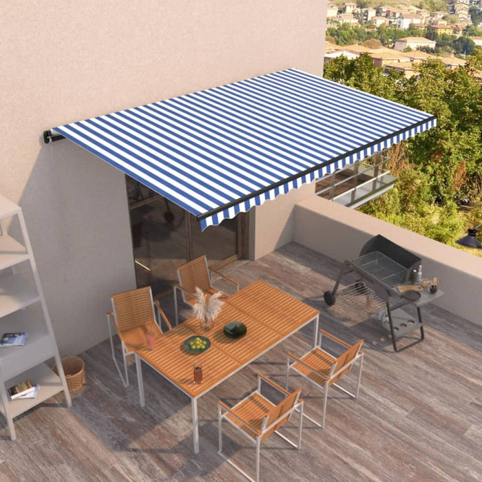 Copertină retractabilă automat, albastru și alb, 500x350 cm - WALTI WALTI