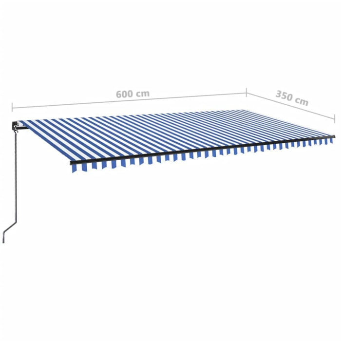 Copertină retractabilă manual, LED, albastru și alb, 600x350 cm - WALTI WALTI