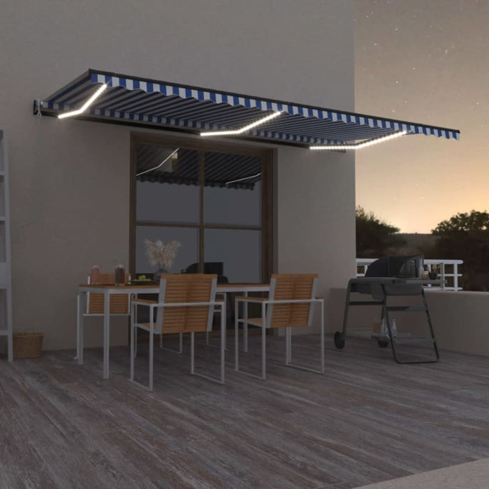 Copertină automată cu senzor vânt&LED, albastru/alb, 600x350 cm - WALTI WALTI