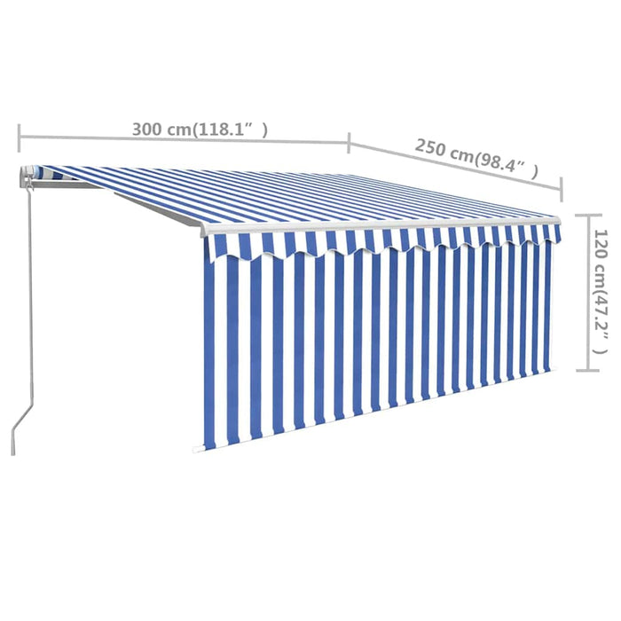 Copertină retractabilă manual cu stor, albastru & alb, 3x2,5 m - WALTI WALTI