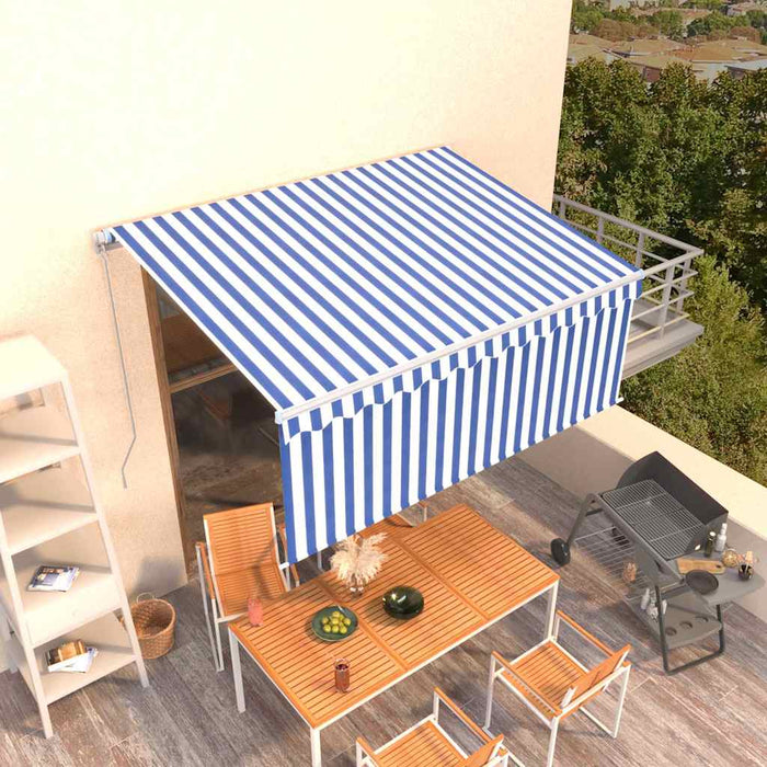 Copertină retractabilă manual cu stor, albastru & alb, 3x2,5 m - WALTI WALTI