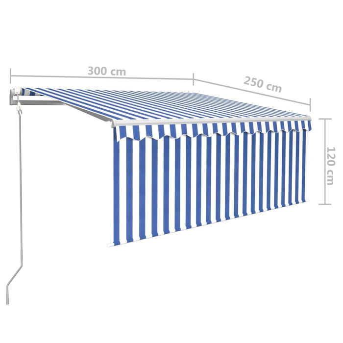 Copertină retractabilă automat cu stor, albastru & alb, 3x2,5 m - WALTI WALTI