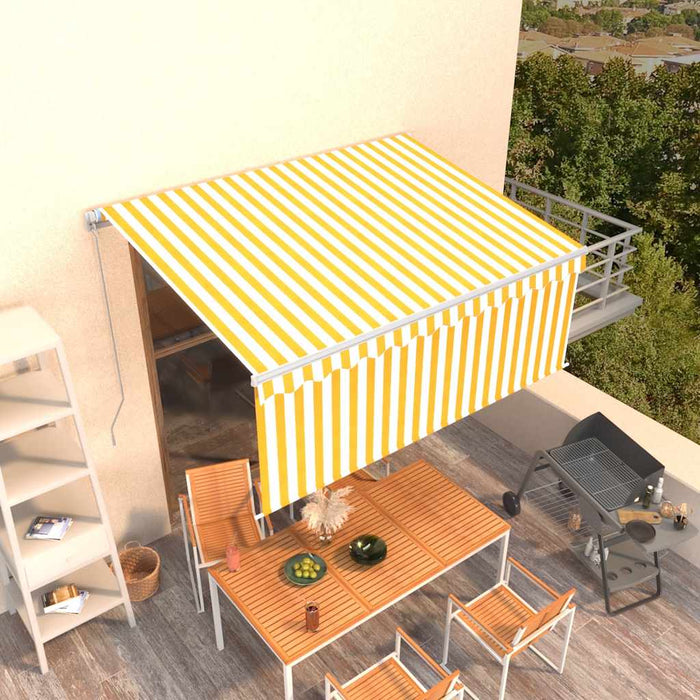 Copertină retractabilă manual cu stor, galben&alb, 3,5x2,5 m - WALTI WALTI