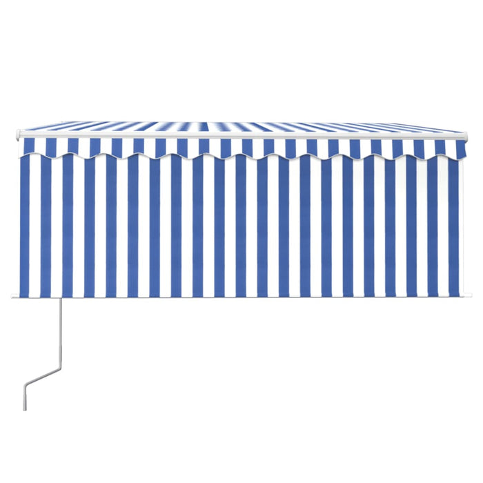 Copertină retractabilă automat cu stor, albastru&alb, 3,5x2,5 m - WALTI WALTI