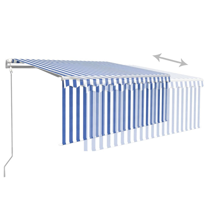 Copertină retractabilă automat cu stor, albastru&alb, 3,5x2,5 m - WALTI WALTI
