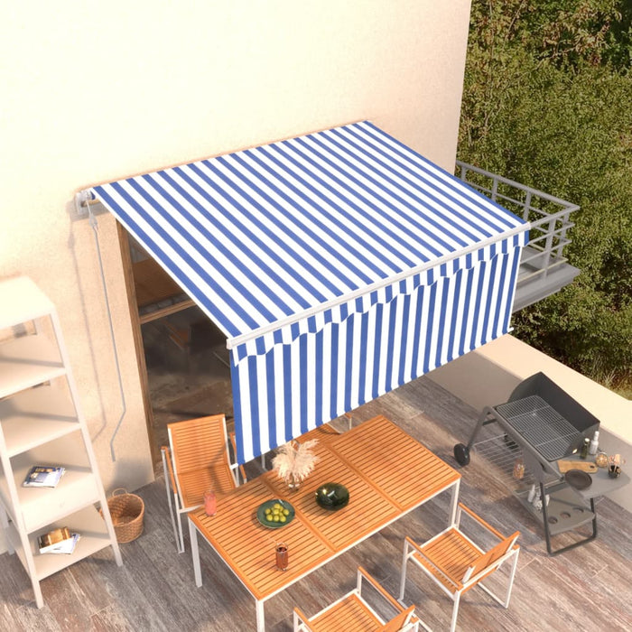 Copertină retractabilă automat cu stor, albastru&alb, 3,5x2,5 m - WALTI WALTI