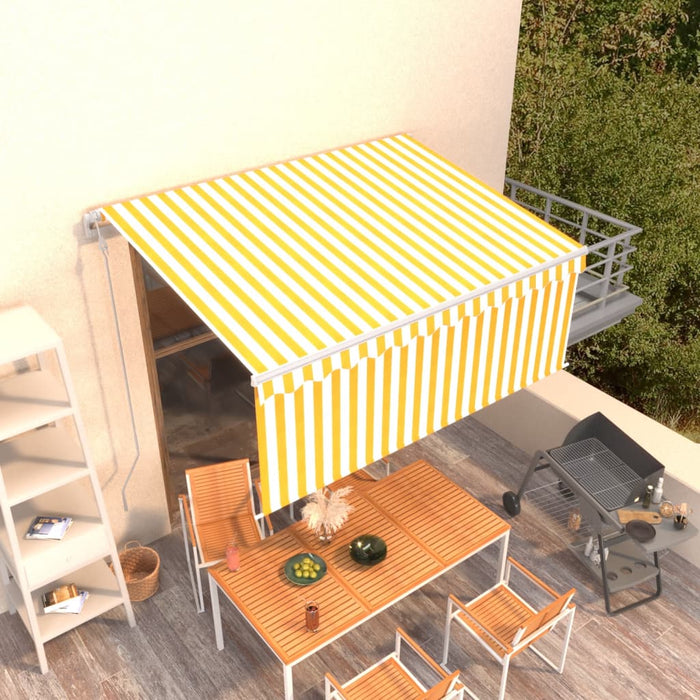 Copertină retractabilă automat cu stor, galben&alb, 3,5x2,5 m - WALTI WALTI